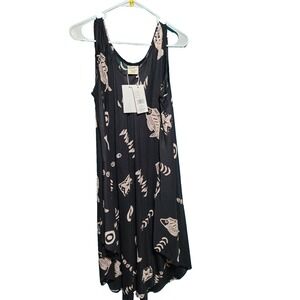 NEW! Womens Black White Tank Dress Tropical Design Beach Comfort‎ NWT  A3